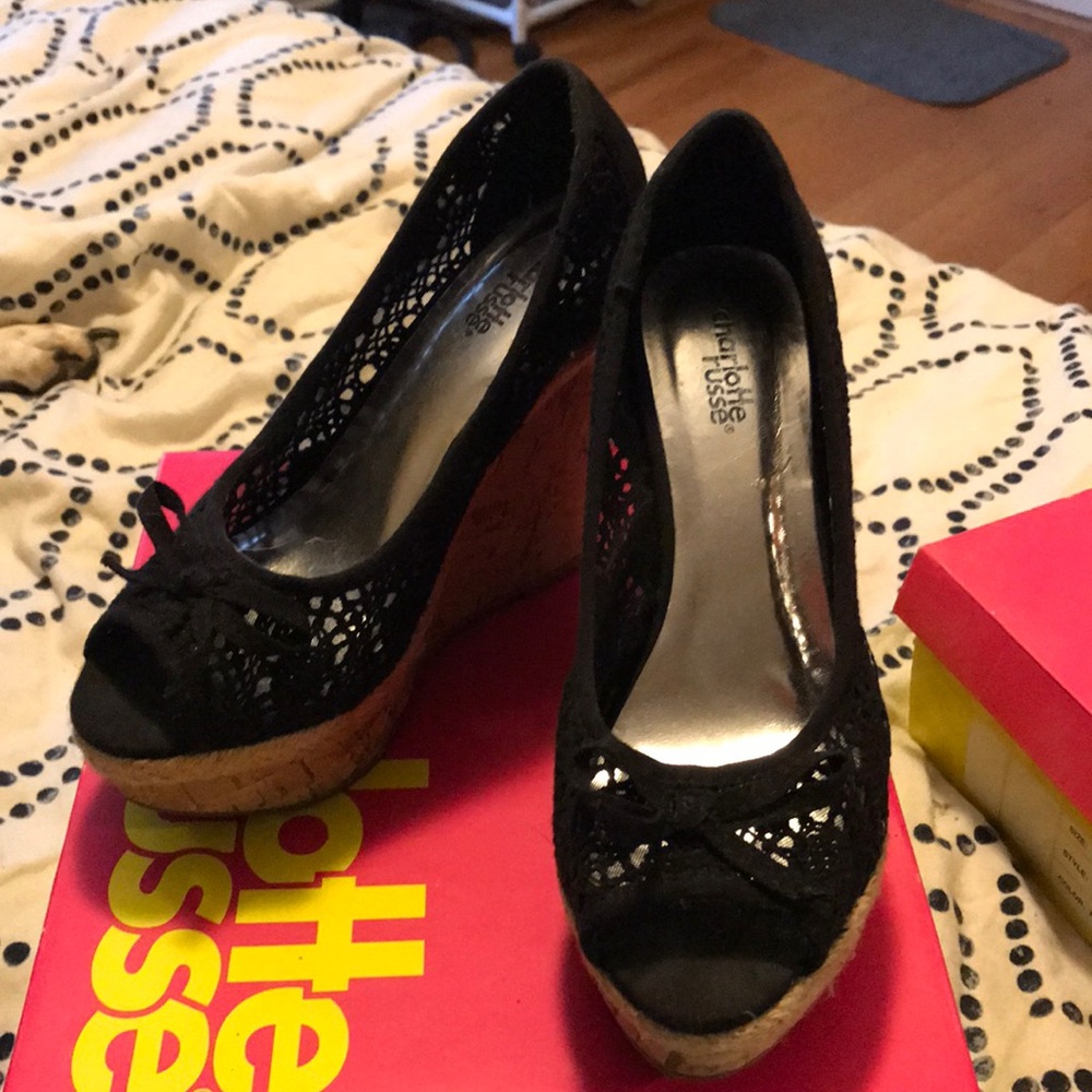 Black crochet wedges